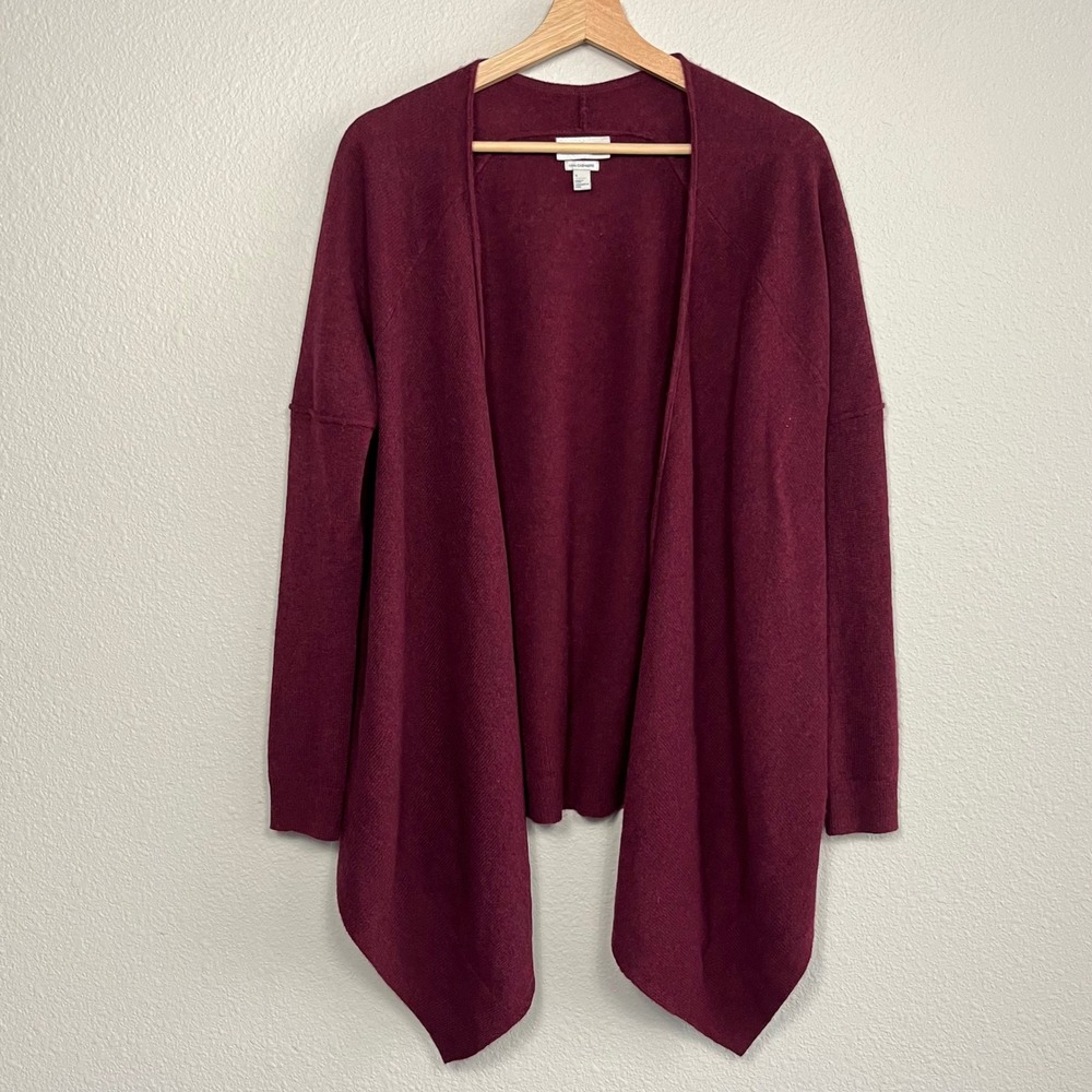14th&Union Cashmere Open Front Cardigan Sweater Womens Small Lagenlook Burgundy